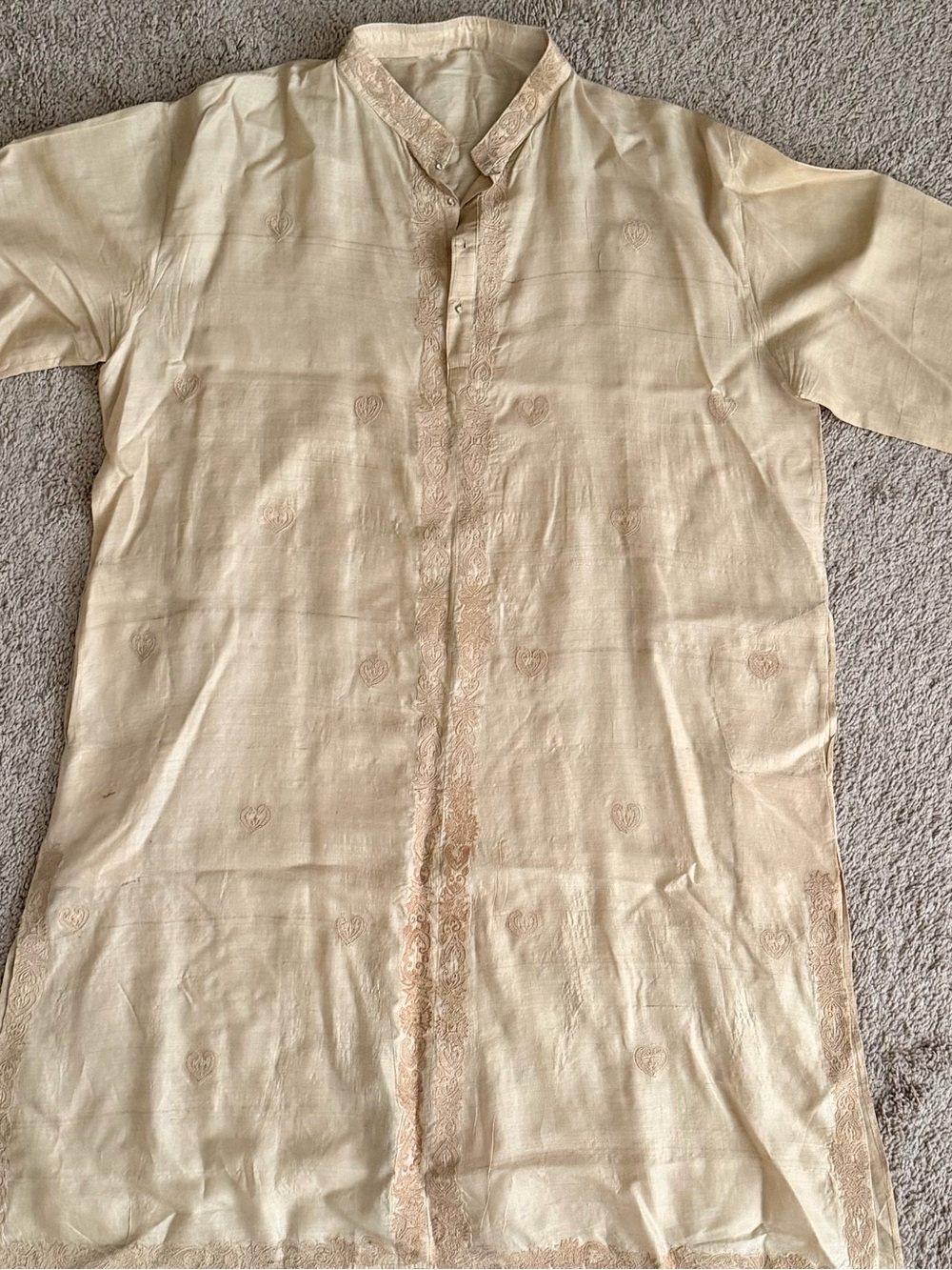 Men's Cream Embroidered traditional Silk Kurta